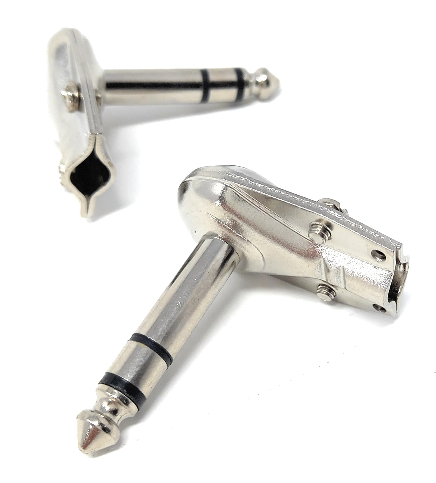 6.35mm Stereo 1/4 90 Degree Right Angle TRS Solder Plug, Flat Pancake Style, DIY Audio Connector