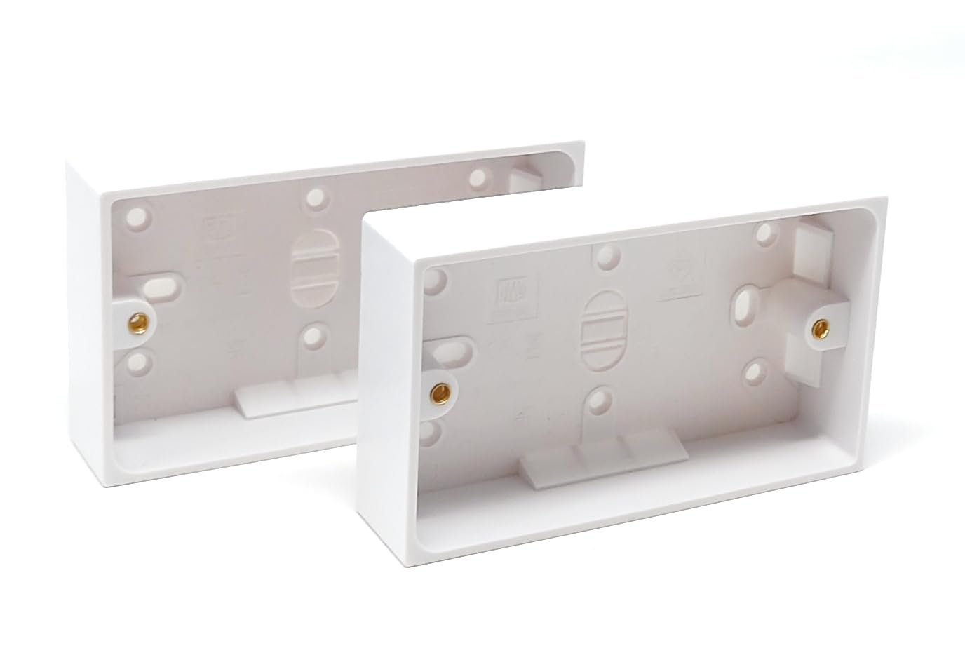 2 Gang Surface Mount Back Box – White Pattress 147mm x 86mm x 32mm, Durable Electrical & Network Faceplate Mounting Box
