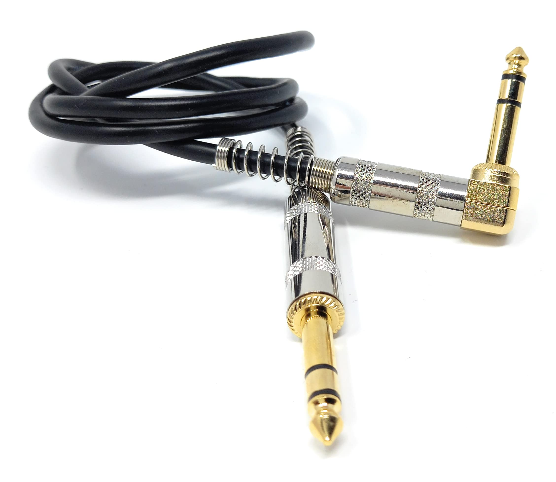 DRUT Straight 6.35mm to Right Angle Jack Stereo Audio Male to Male Plugs 3 Pole TRS Balanced Patch Cable