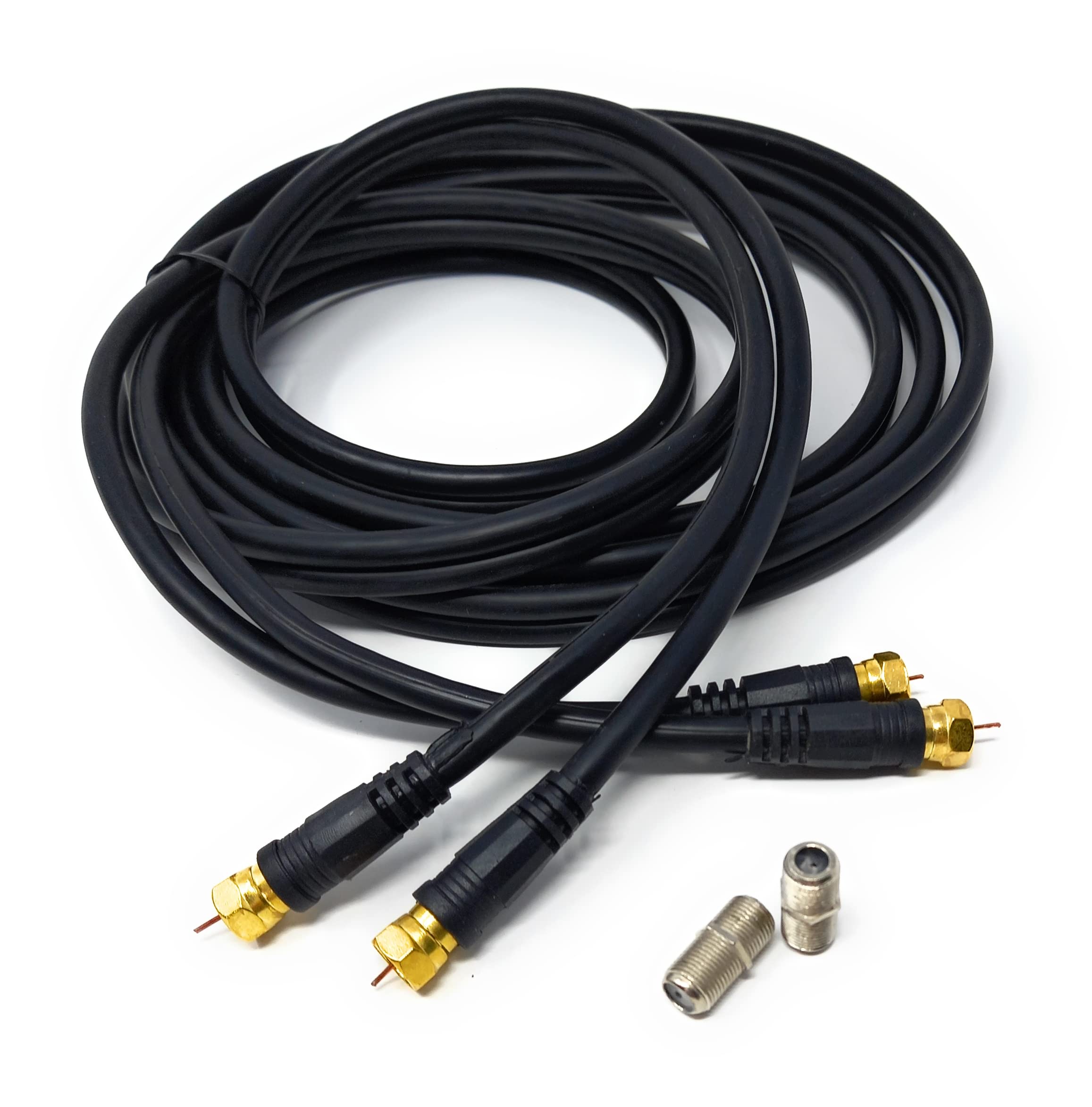 DRUT Twin Shotgun Satellite Moulded F-Type Plug to Socket RG6 Coaxial Extension Antenna Cable Lead With F-Type Couplers