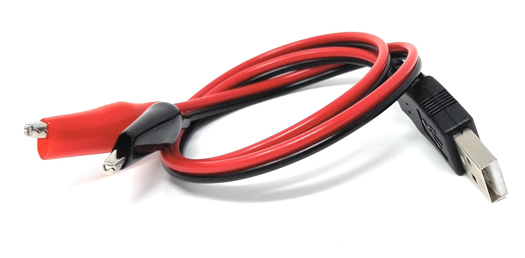 DRUT 50cm USB-A Male To 2 x Crocodile Clip Power Connection Extension Cable Alligator Test Lead Clamp