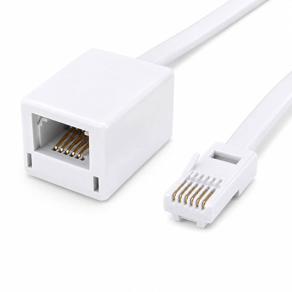 DRUT BT Telephone Flat Extension Cable (631a) 28AWG Lead Wire, 6 Pin Core, BT Male to BT Female, Jack to Socket
