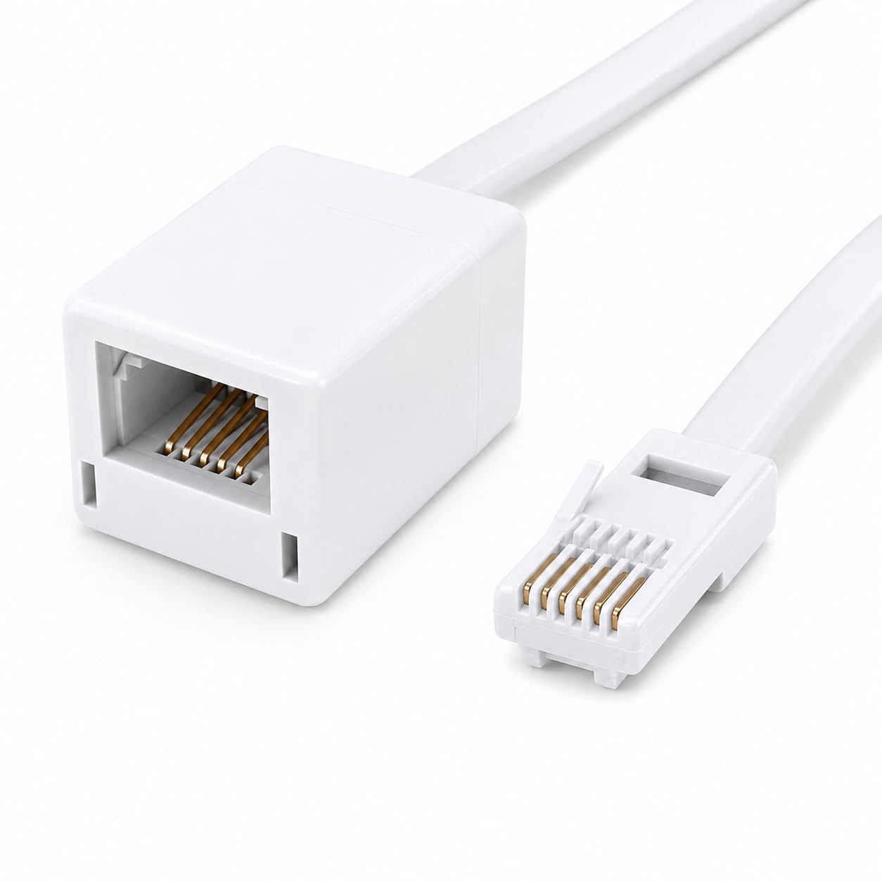 DRUT BT Telephone Flat Extension Cable (631a) 28AWG Lead Wire, 6 Pin Core, BT Male to BT Female, Jack to Socket