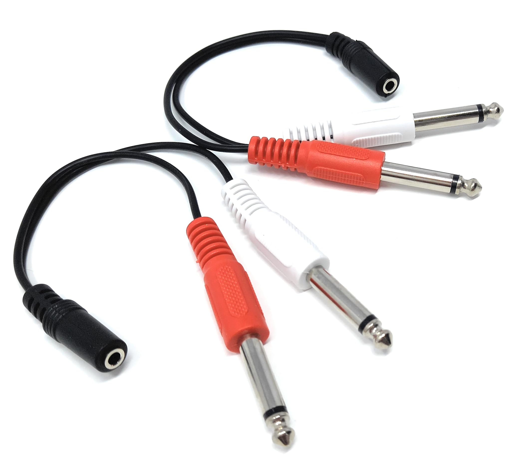 DRUT 15cm 3.5mm Stereo Jack Socket to Twin 6.35mm Mono Jack Plugs Adapter Cable Splitter Lead
