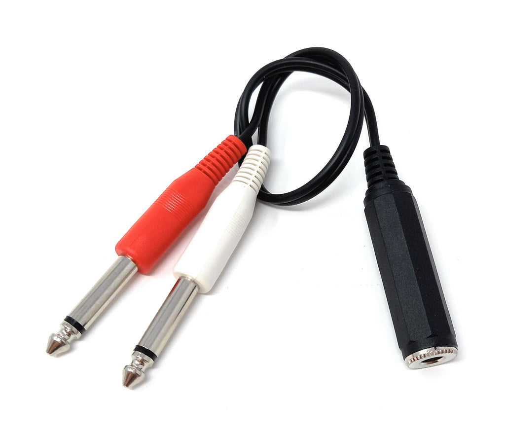 DRUT 30cm 6.35mm Mono Jack Socket to 2 x 6.35mm Mono Jack 1/4'' Plugs Adapter Cable Lead