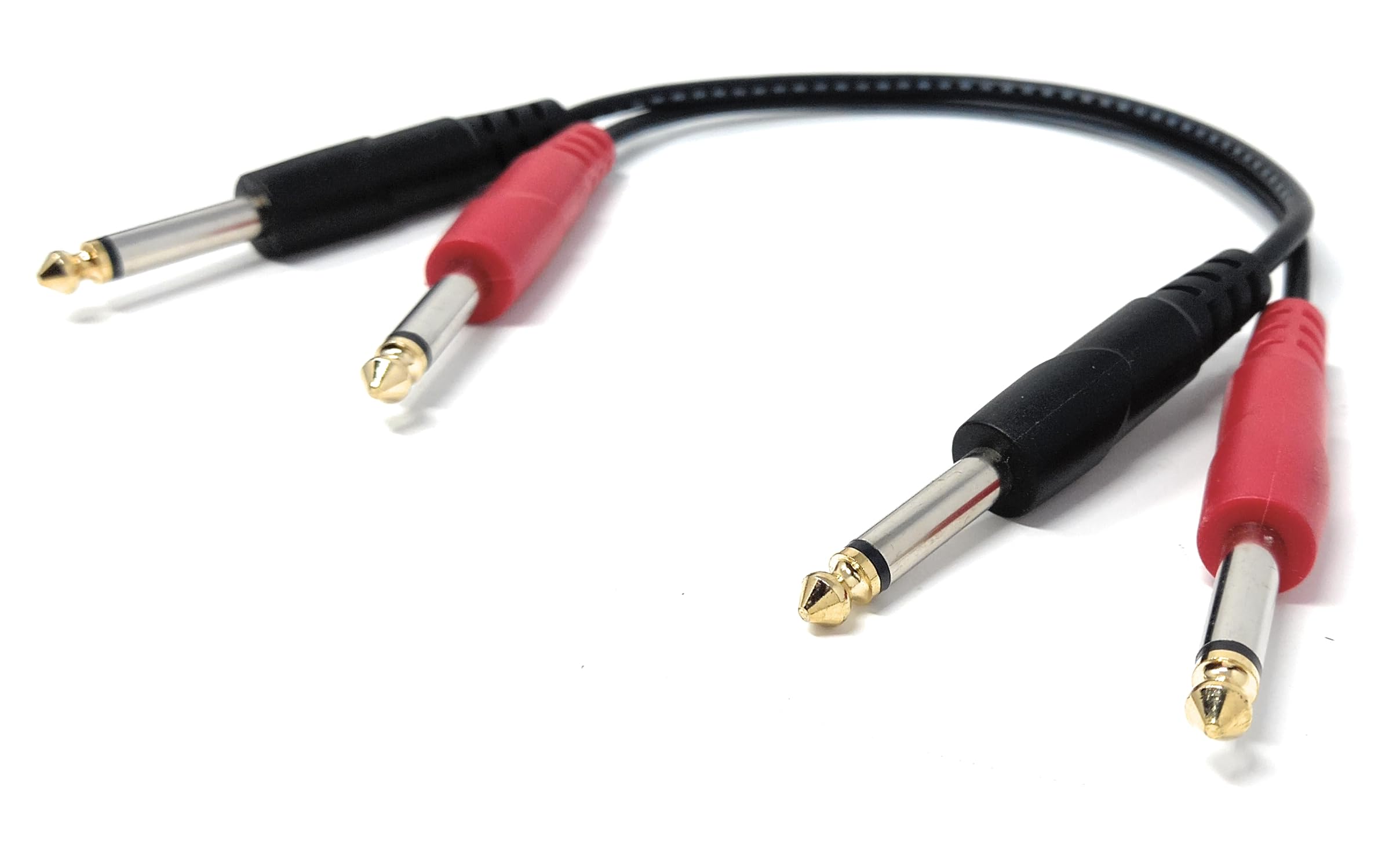 DRUT 2x 6.35mm (1/4") Mono Jack to 2x 6.35mm Mono TS Jack Audio Cable – Twin Signal Patch Lead for Mixers, Controllers, DJ & Audio Equipment, Gold Ends