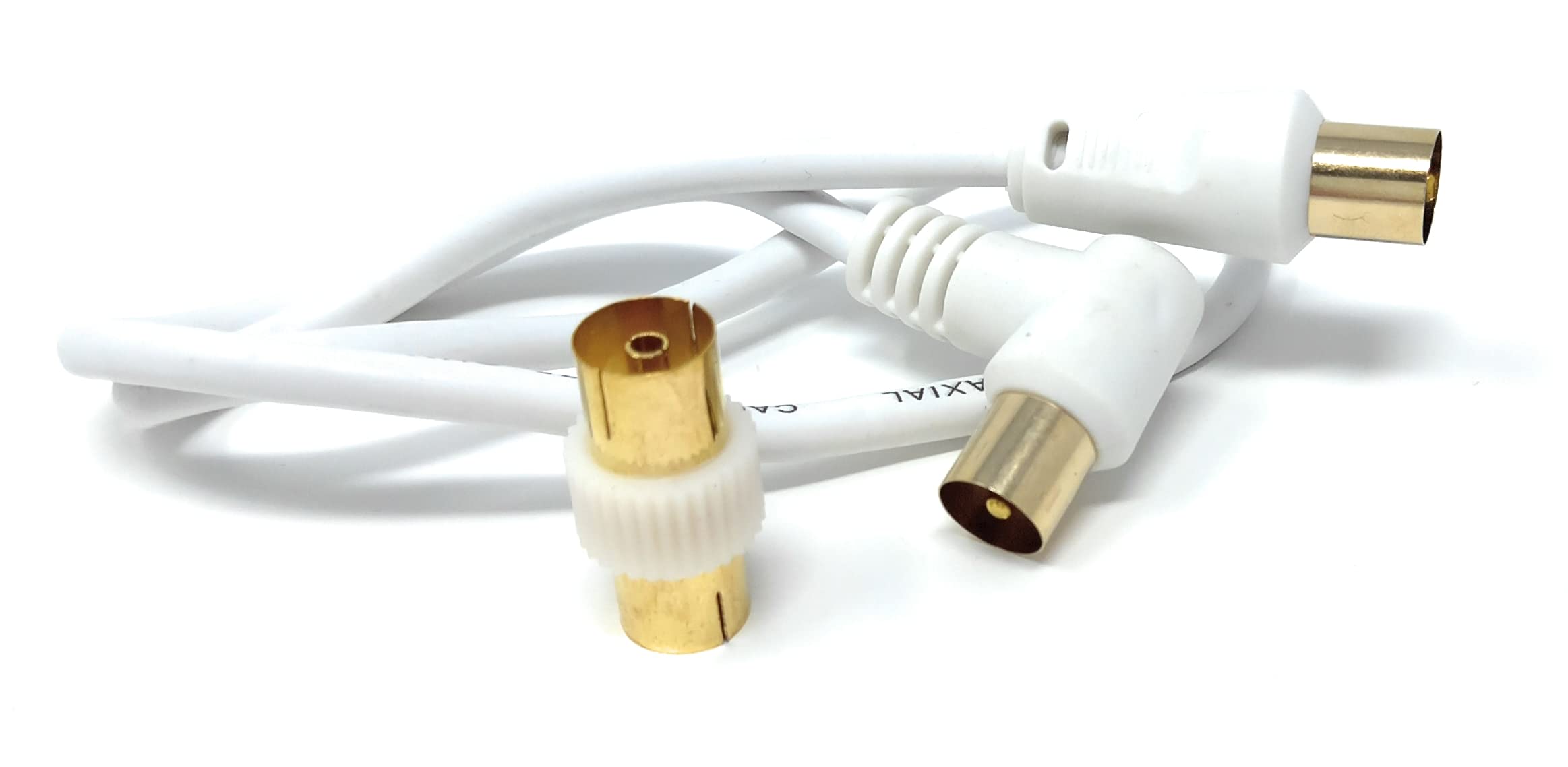 DRUT TV RF Right Angle Male to Male Aerial Antenna Coaxial Cable With Female to Female Coupler Gold Connectors 75 ohm, 3C2V