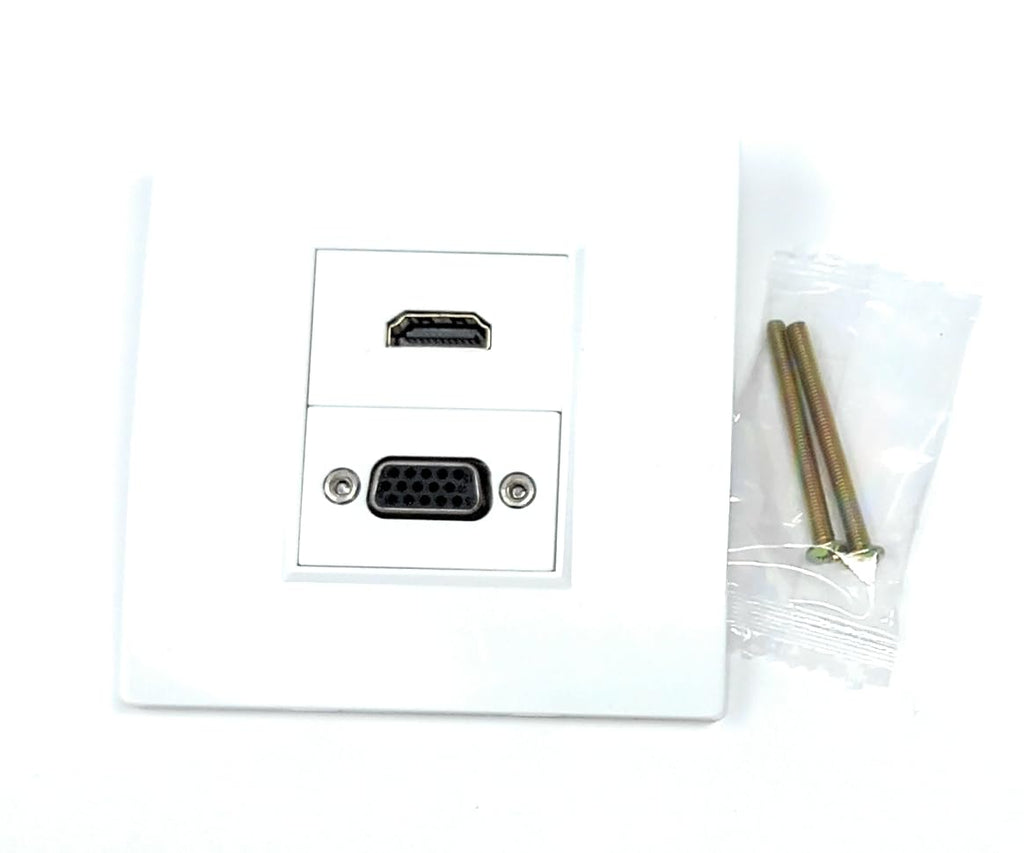 HDMI & VGA 15HD Multimedia Wall Plate Faceplate, Easy Connect, White, No Soldering Needed, 1 Gang