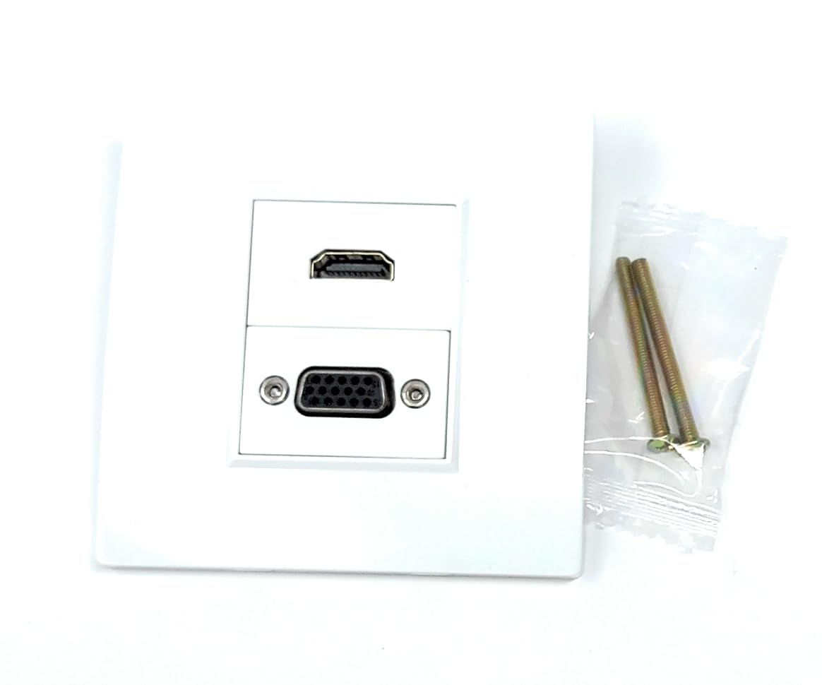 HDMI & VGA 15HD Multimedia Wall Plate Faceplate, Easy Connect, White, No Soldering Needed, 1 Gang