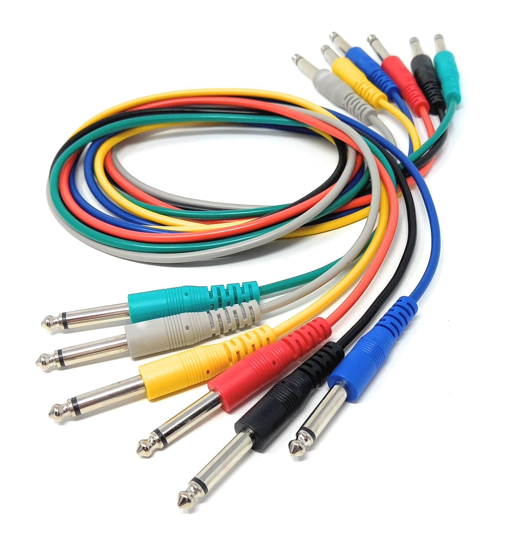 DRUT Mono 6.35mm Jack Plug to Jack Plug Screened Patch Leads – Mixed Colour 6-Pack for Audio Equipment & Instrument Connections