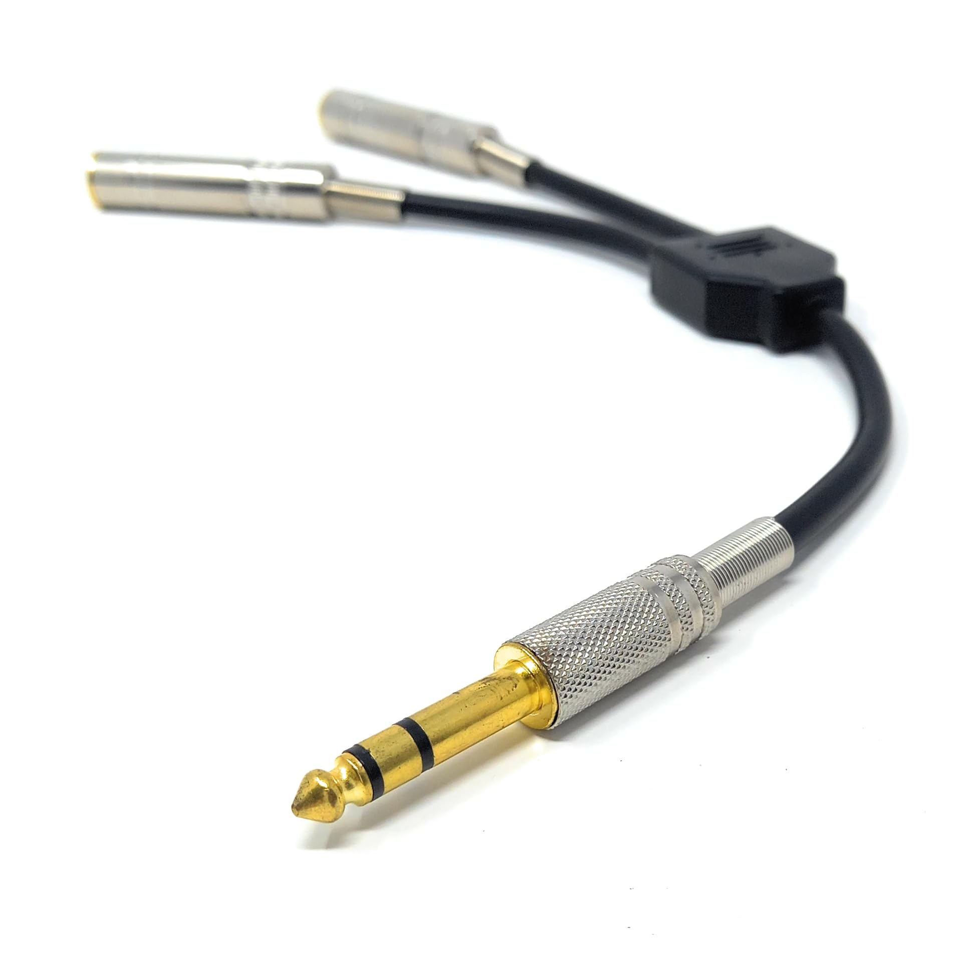 Premium 1/4 Inch TRS Stereo Y-Splitter Cable – 6.35mm Male to Dual 6.35mm Female Adapter, Gold-Plated Connectors, Heavy-Duty Audio Splitter for Headphones, Amps, Mixers, and Studio Equipment