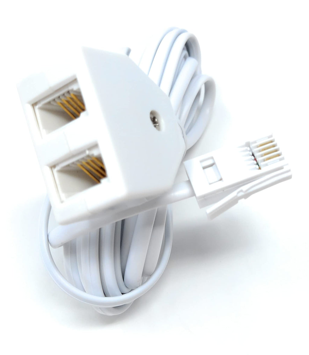 Twin BT Extension Lead, One Jack to Two Sockets, Double Telephone Splitter Cable