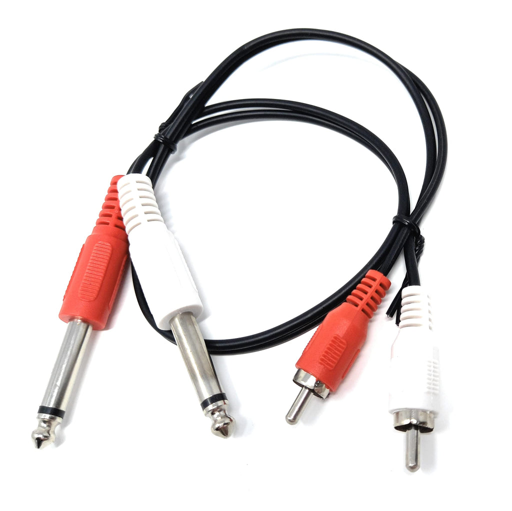 DRUT Twin 6.35mm MONO Jack Plugs to 2 x RCA Phono Plugs OFC Audio Cable Male to Male Lead