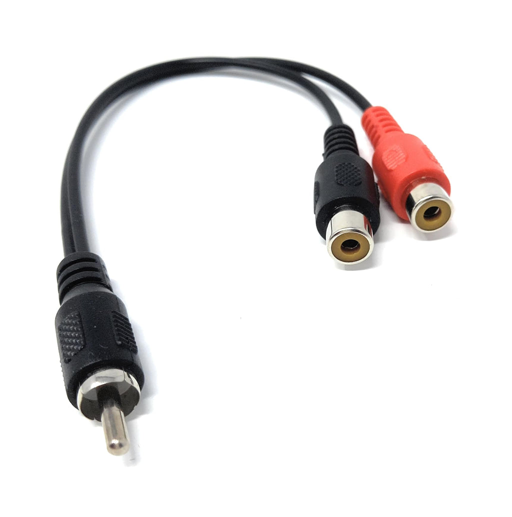 DRUT 15cm Single RCA Male Plug to Twin 2 x RCA Female Phono Sockets Cable Adapter