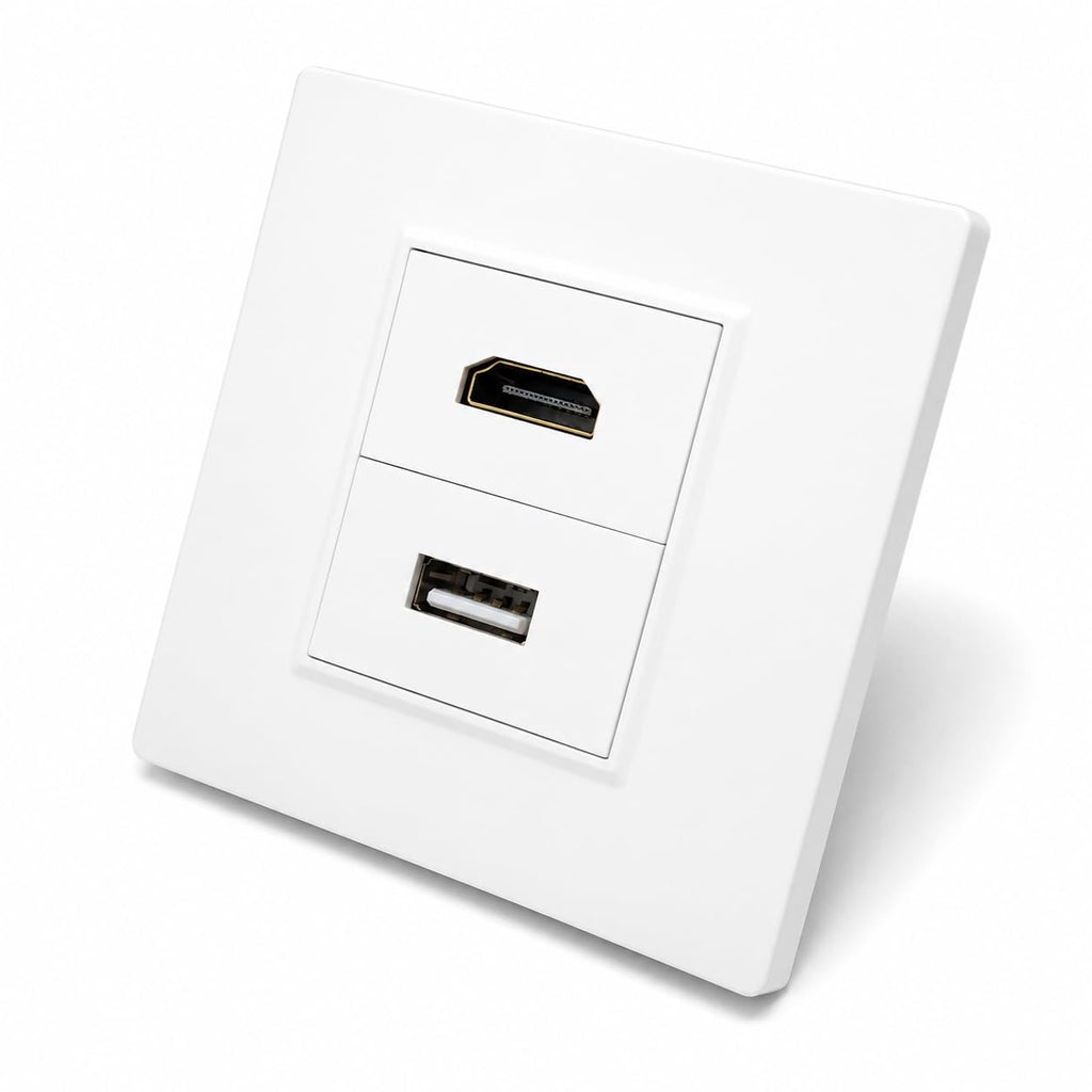 HDMI & USB 2.0 Multimedia Wall Plate Faceplate, Easy Connect, White
