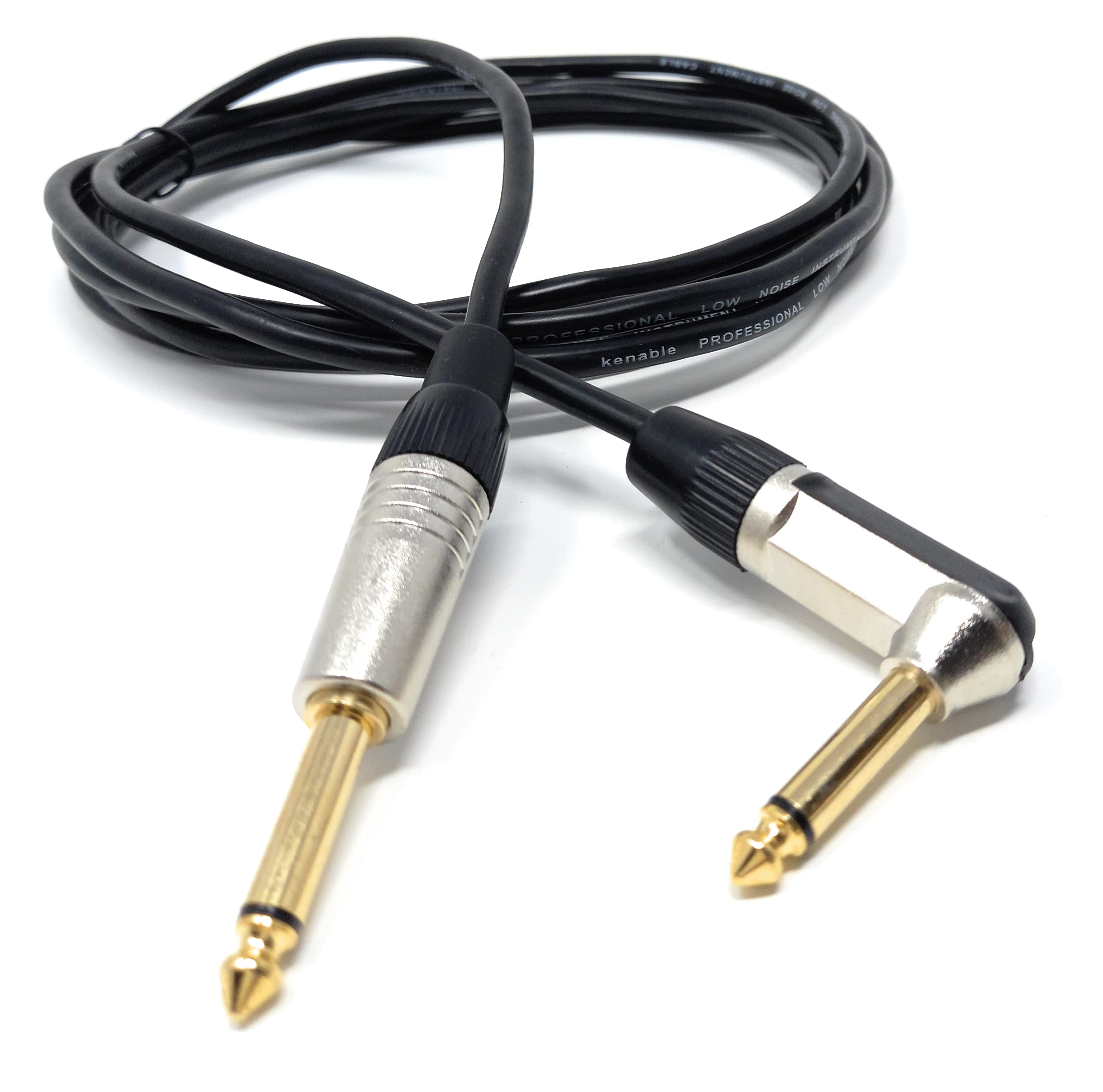 DRUT 6.35mm 1/4'' Right Angle MONO Male to Male Jack Cable Compatible with Guitar/Amp/Speaker Low Noise Lead Gold Connectors