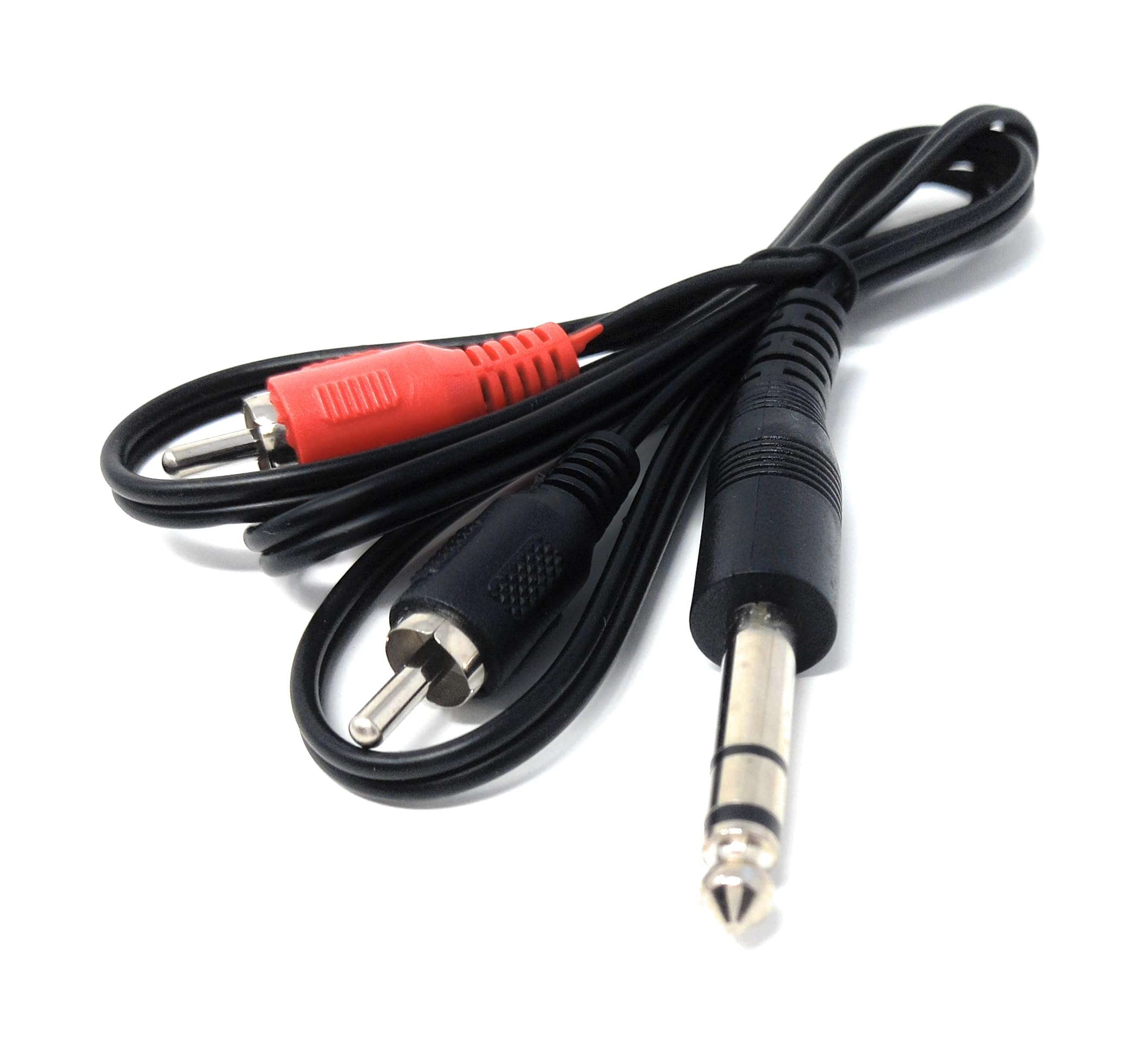 DRUT 6.35mm Stereo Jack to 2 x RCA Phono Plugs Stereo Cable, TRS to RCA Audio, 1/4'' Jack to 2 RCA Male Y Splitter Lead