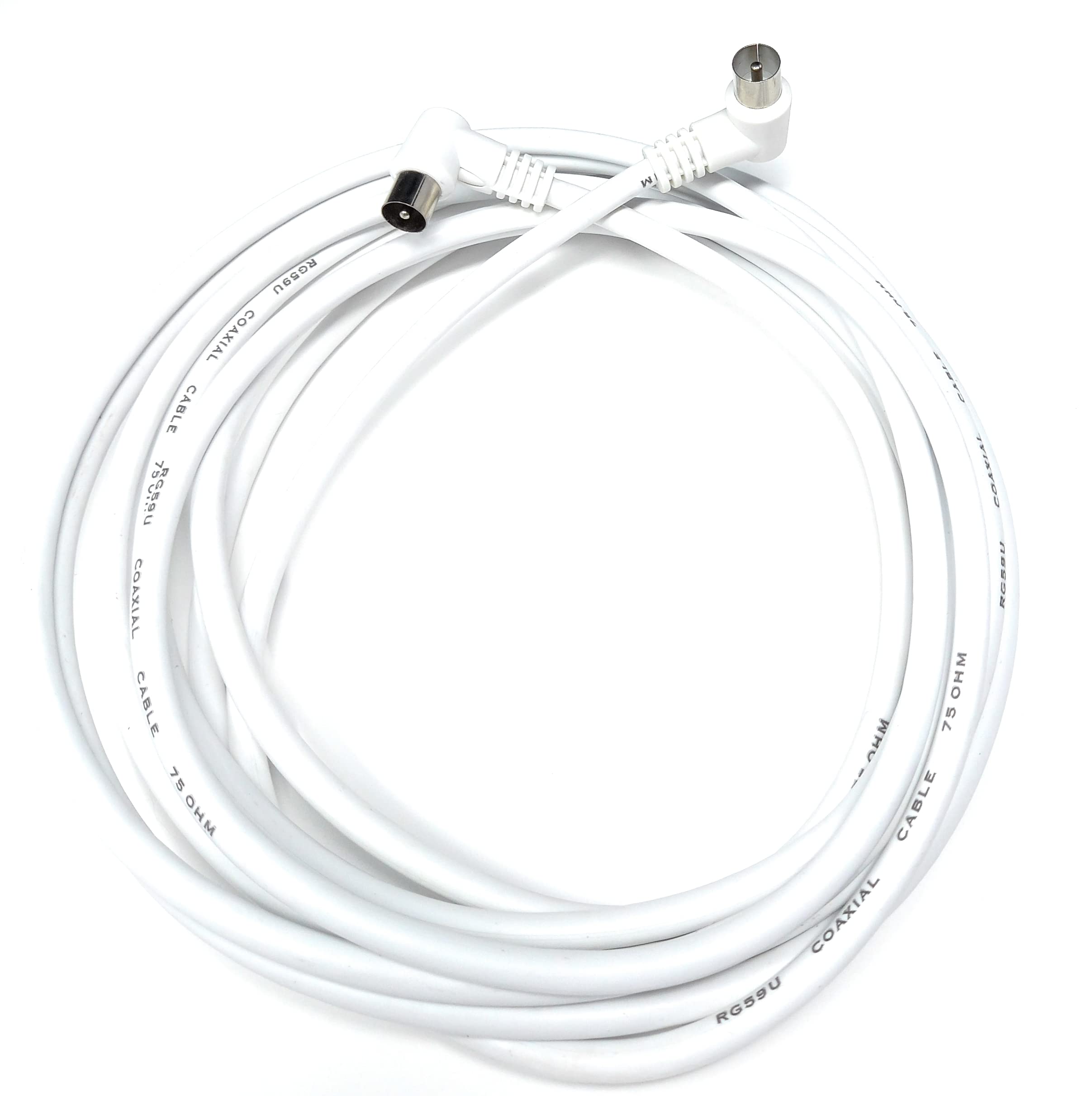 DRUT TV RF Right Angle 90' Male Plug to Male Plug Coaxial TV Freeview Cable Lead 75 Ohm