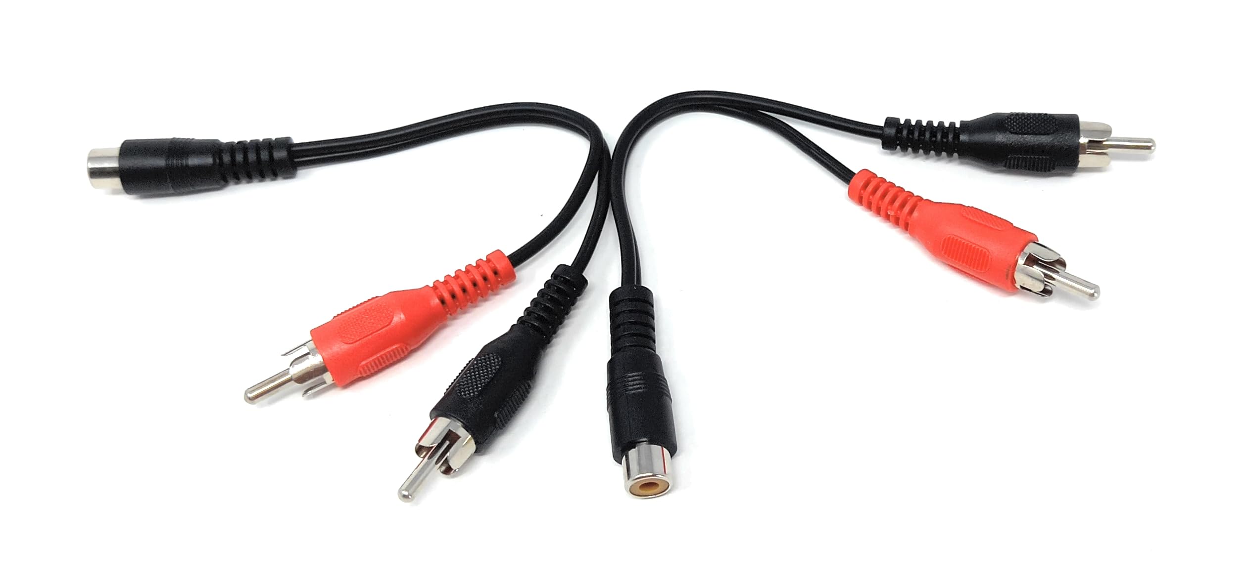 DRUT Single RCA Socket to 2 x RCA Phono Plugs Splitter Converter Audio Cable Adapter, (1 Female to 2 x Male)