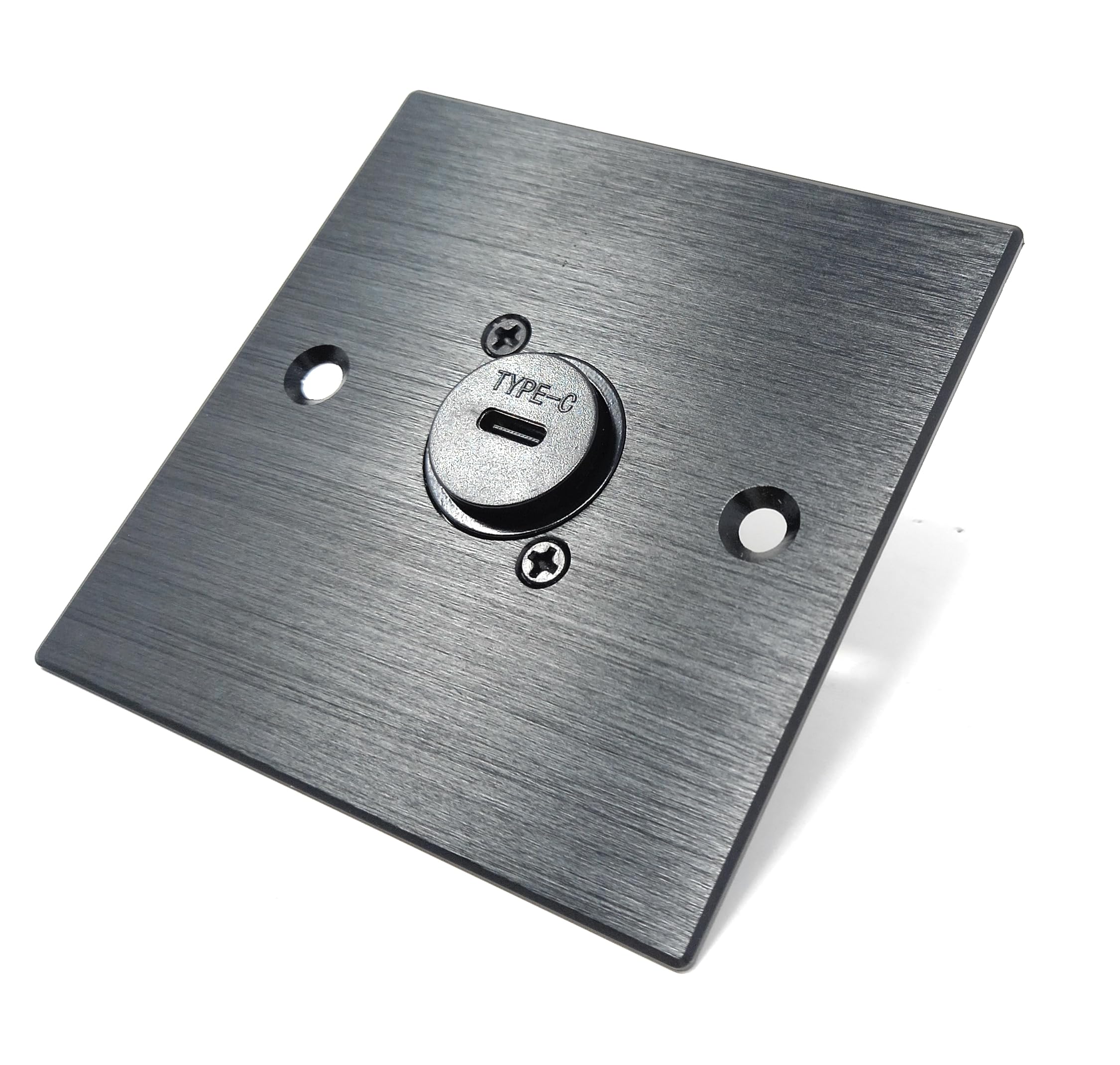 Brushed Aluminium Single USB-C Socket Feedthrough D-Series Outlet Wall Faceplate – Durable Metal Plate with Screws Included