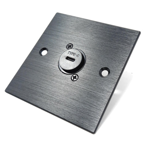 Brushed Aluminium Single USB-C Socket Feedthrough D-Series Outlet Wall Faceplate – Durable Metal Plate with Screws Included