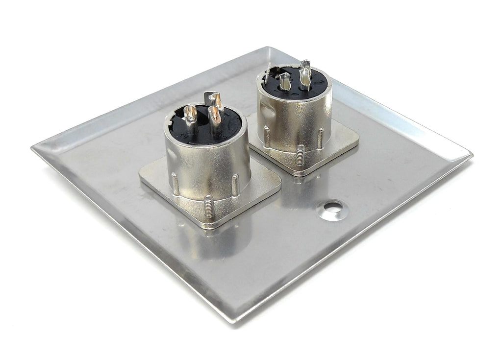 XLR Wall Plate – 3-Pin Single Gang Faceplate with 1 Male & 1 Female Socket, Stainless Steel Audio Panel with Soldering Ends for Mic, Mixer, Speaker & Amplifier