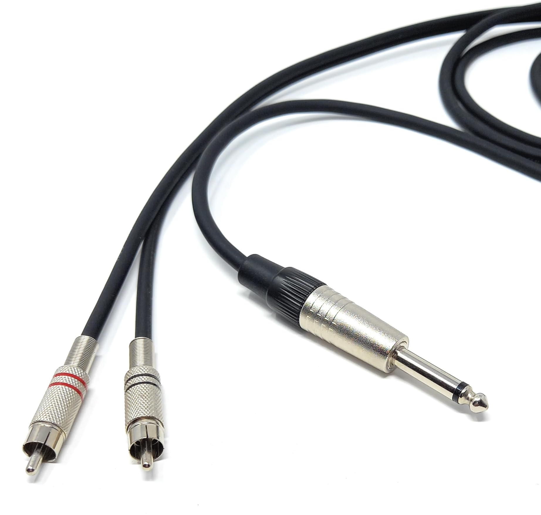 DRUT 3m 6.35mm Mono Jack to 2 x Twin RCA Phono Plugs Shielded Audio Lead, Soft Flexible Rubberised Jacket Cable 10ft
