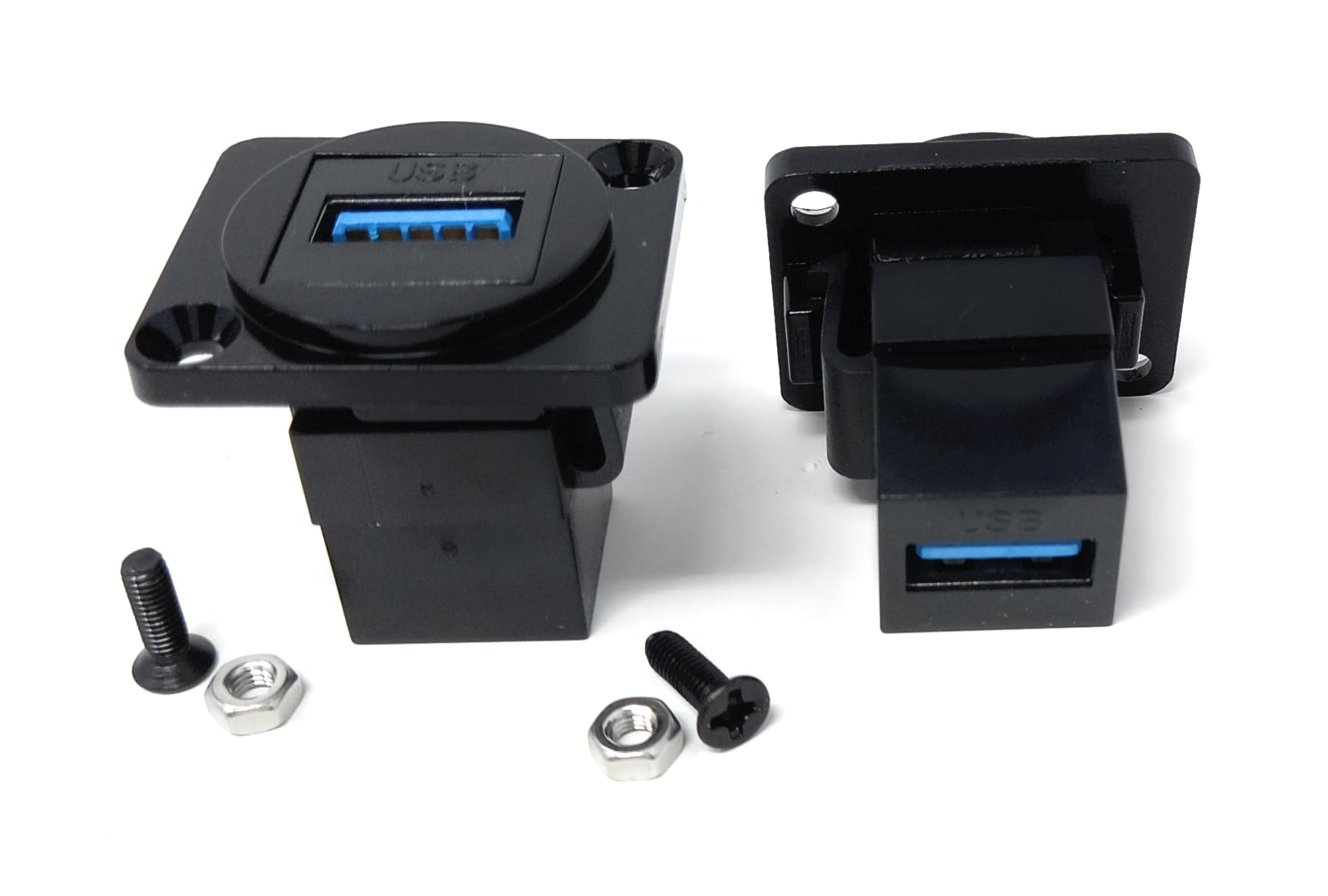 DRUT USB 3.0 D-Series Panel Mount Adapter – Socket-to-Socket Connector for 5Gbps High-Speed USB Data Transfer, Black, Screws Included