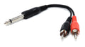 DRUT 6.35mm Mono TS Jack to 2 x RCA Phono Plug to Plug Lead, Audio Cable