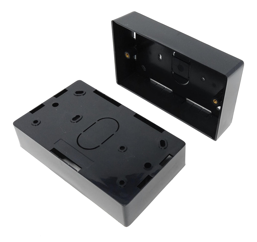 2 Gang Surface Mount Back Box Pattress, Black, 147mm x 86mm x 32mm Durable Electrical & Network Faceplate Mounting Solution