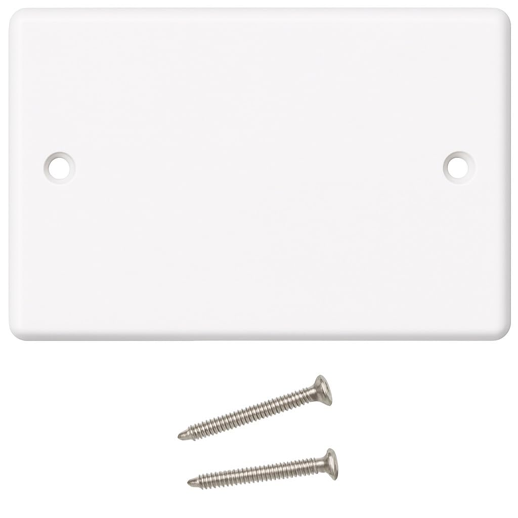 Dual, 2 Gang Blanking Plate Cover Faceplate for Electrical Sockets Back Box White, with Screws