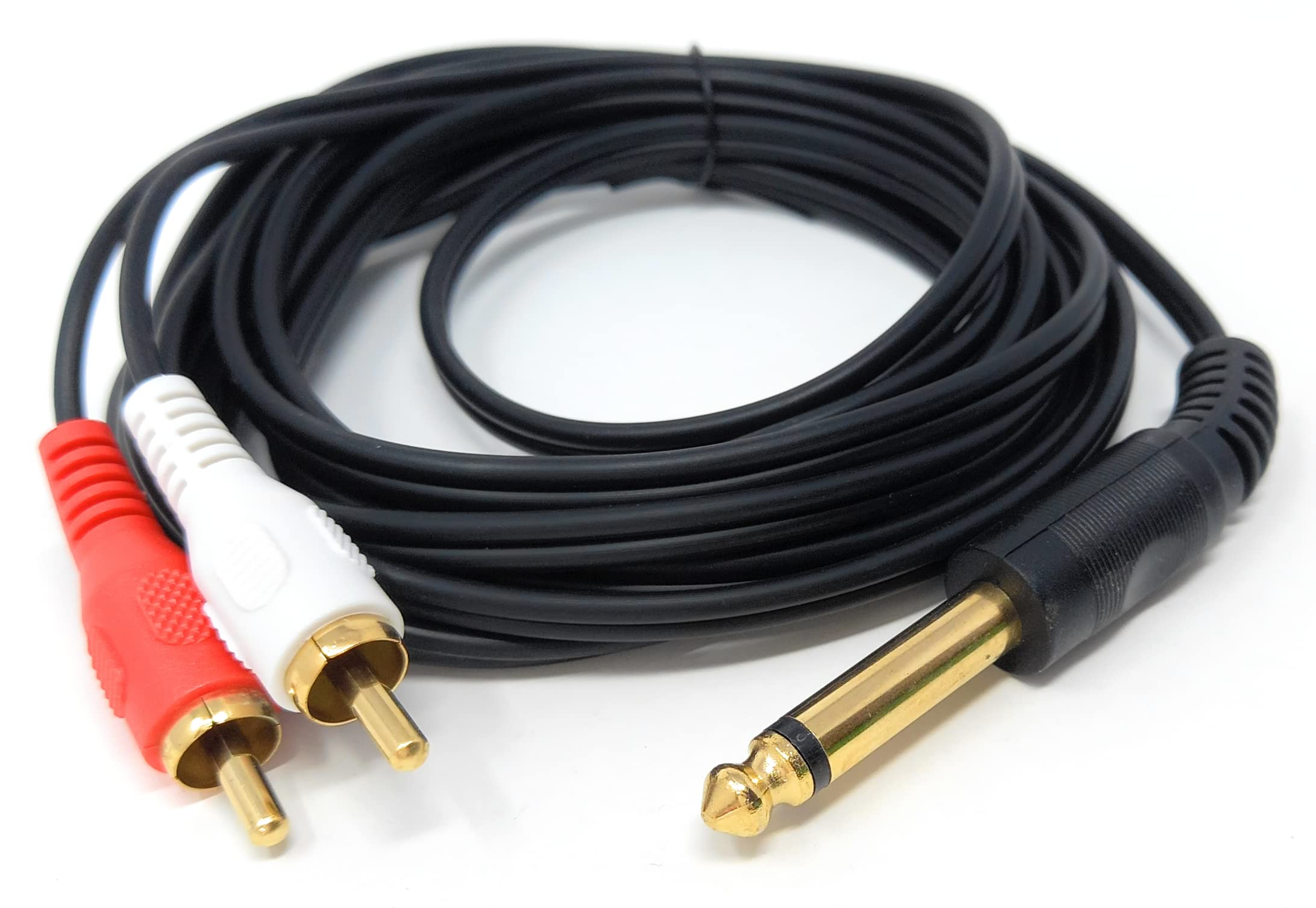 DRUT 6.35mm Mono Jack Plug to 2 x RCA Phono Plugs Screened Audio Cable Adapter Gold Contacts OFC