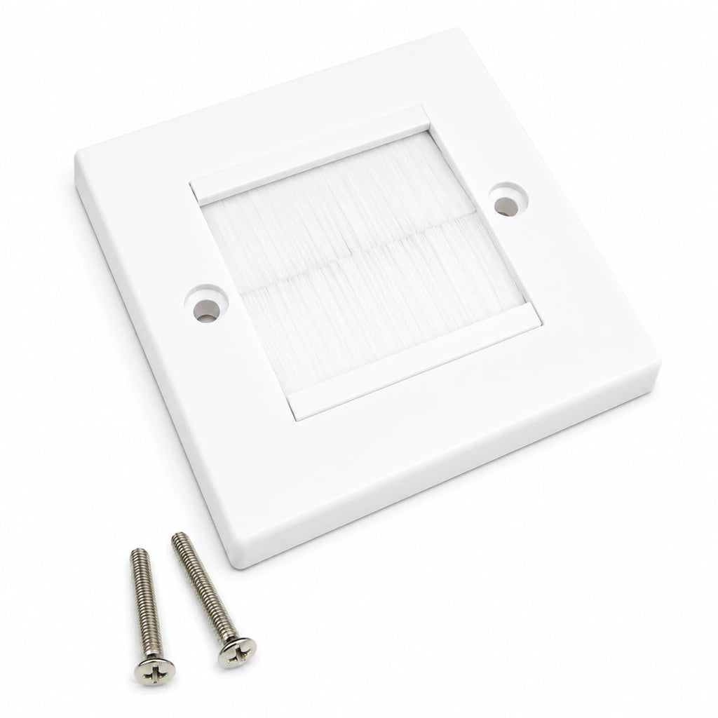 White Brush Plate Faceplate Wall Mounted Installation Tidy Cable Pass Through Insert for Wires and Cable Access