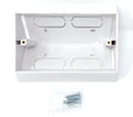 White Double 2 Gang Pattress Electrical Back Box for Faceplates 45 Degree Angled Surface Mount for WorkBench 146mm x 85mm
