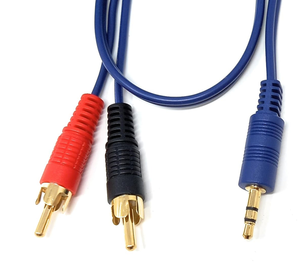 DRUT 20m 3.5mm to Twin RCA Stereo Aux Phono Audio Cable Mini Jack Lead Cord Y Splitter Headphone Cord RCA Y Splitter Adapter 65ft Blue Gold Connectors