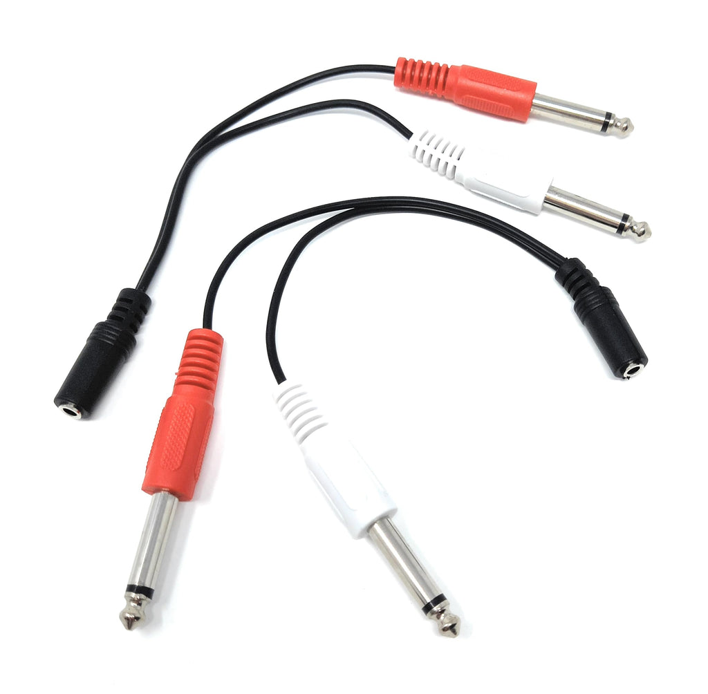 DRUT 15cm 3.5mm Stereo Jack Socket to Twin 6.35mm Mono Jack Plugs Adapter Cable Splitter Lead