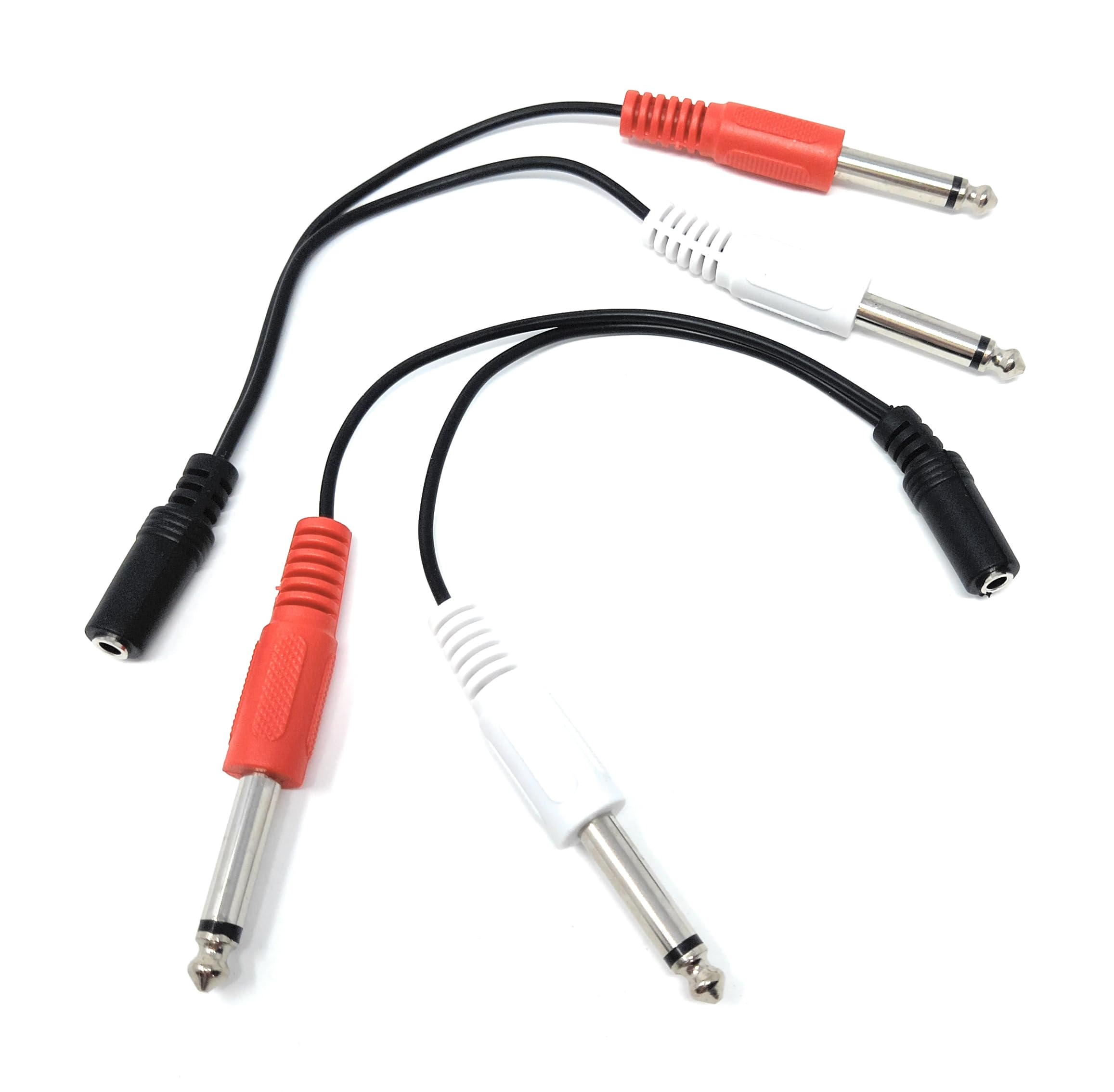 DRUT 15cm 3.5mm Stereo Jack Socket to Twin 6.35mm Mono Jack Plugs Adapter Cable Splitter Lead