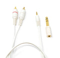 DRUT 3.5mm Stereo Jack Plug to 2 x Twin RCA Phono Y Plugs Audio AUX Cable, Lead With 6.35mm Adapter Converter Gold Ends
