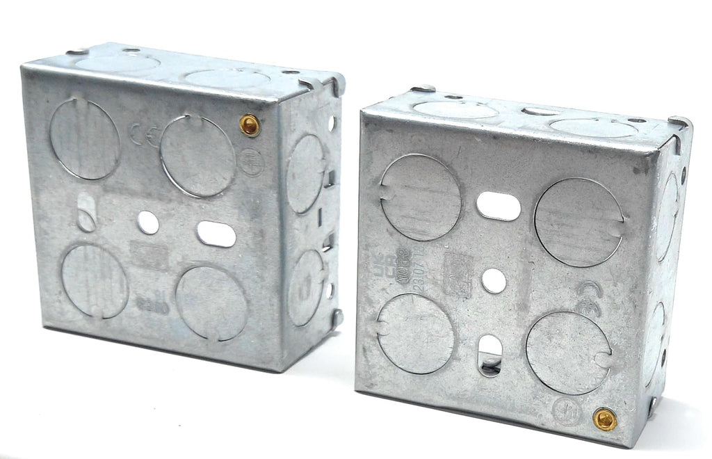 1 Gang Metal Surface Mount Back Box, 37mm Deep Pattress with Earth Terminals for Secure Electrical Installations