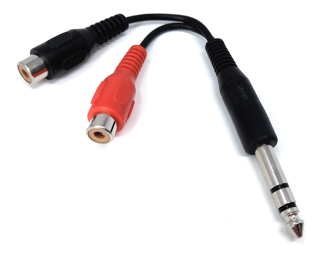 DRUT 6.35mm Stereo Jack Plug to Twin RCA Phono Sockets Male to Female Cable Adapter