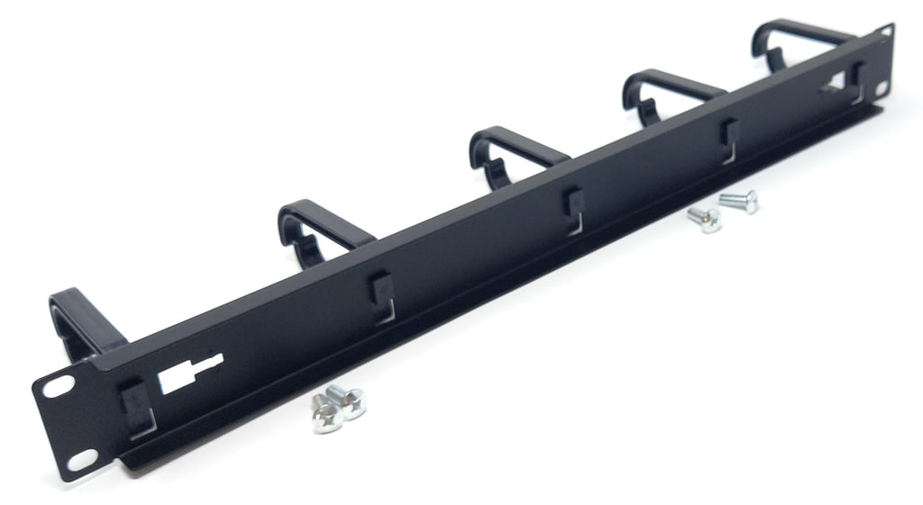 1U 19" Horizontal Cable Management Bar Cable Tidy, With 5 Removable Plastic Holders, For Rack Mount Use, Black