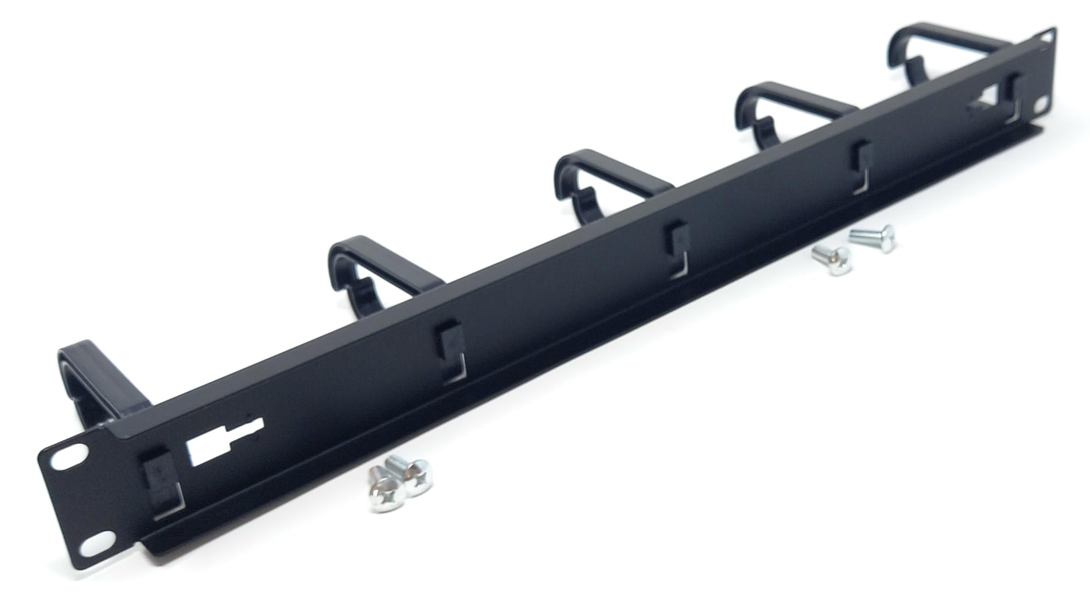 1U 19" Horizontal Cable Management Bar Cable Tidy, With 5 Removable Plastic Holders, For Rack Mount Use, Black
