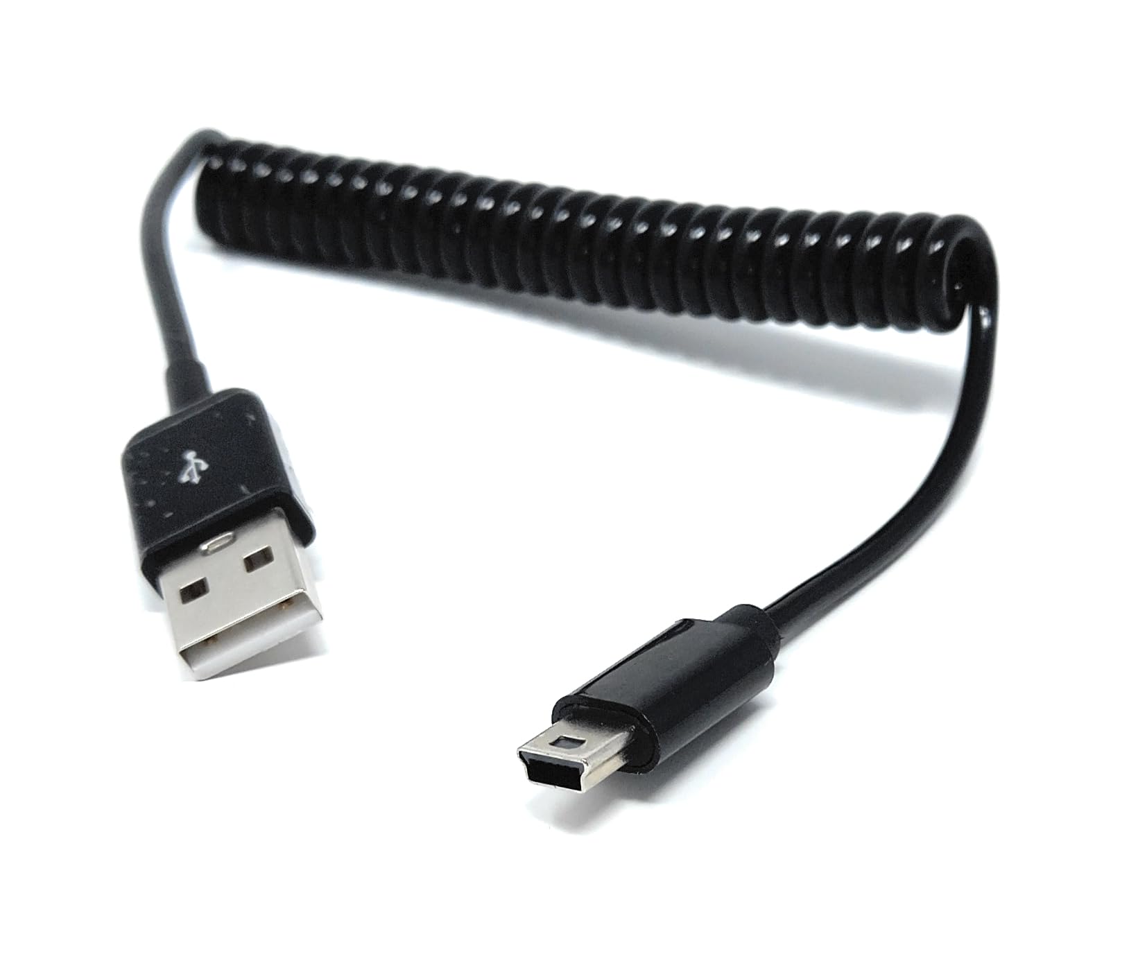 DRUT Coiled Mini USB Cable (25cm to 80cm) – Spring USB 2.0 to Mini USB Charging & Sync Cable Compatible with Cameras, MP3 Players, GPS Devices