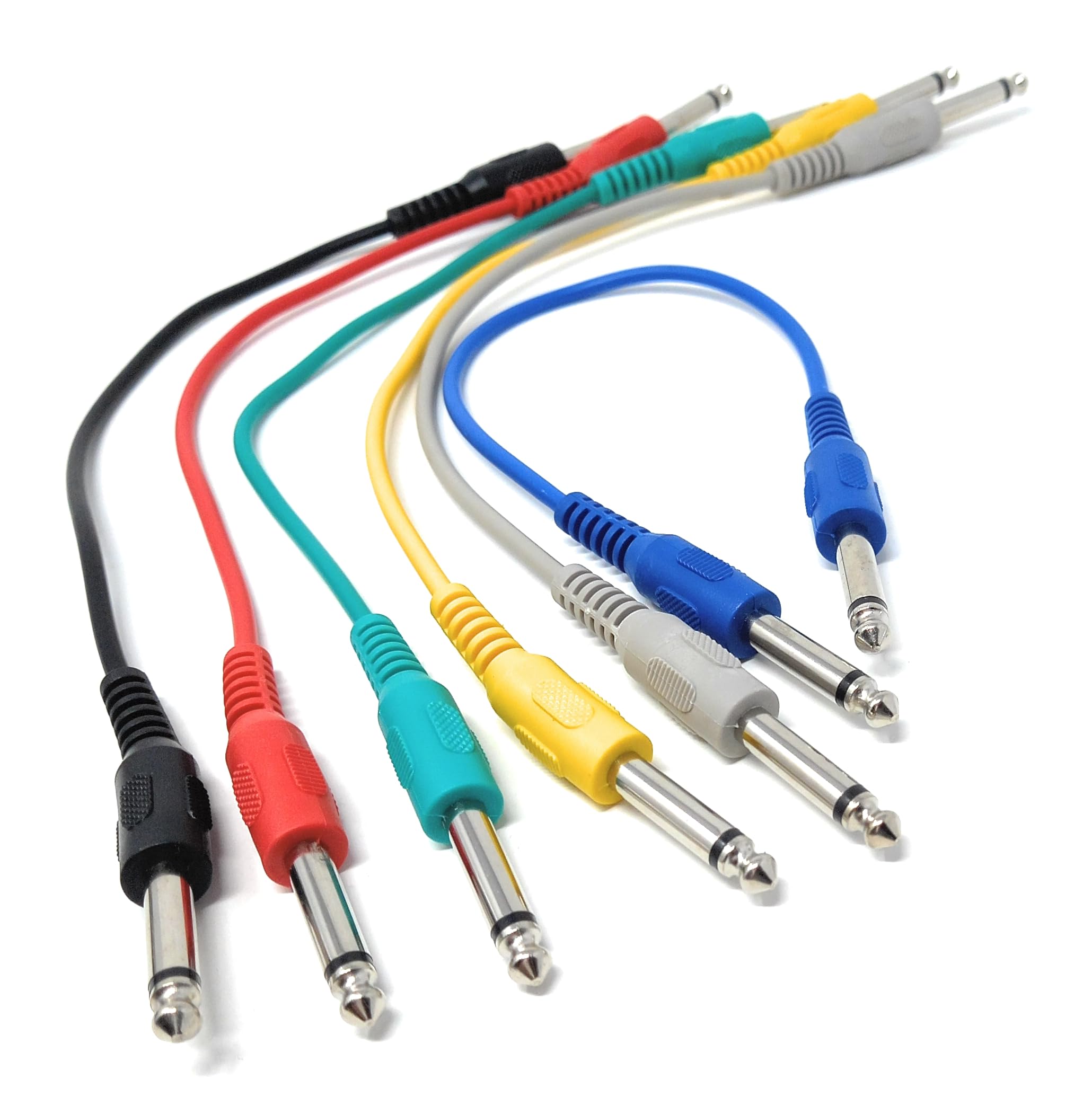 DRUT Mono 6.35mm Jack Plug to Jack Plug Screened Patch Leads – Mixed Colour 6-Pack for Audio Equipment & Instrument Connections