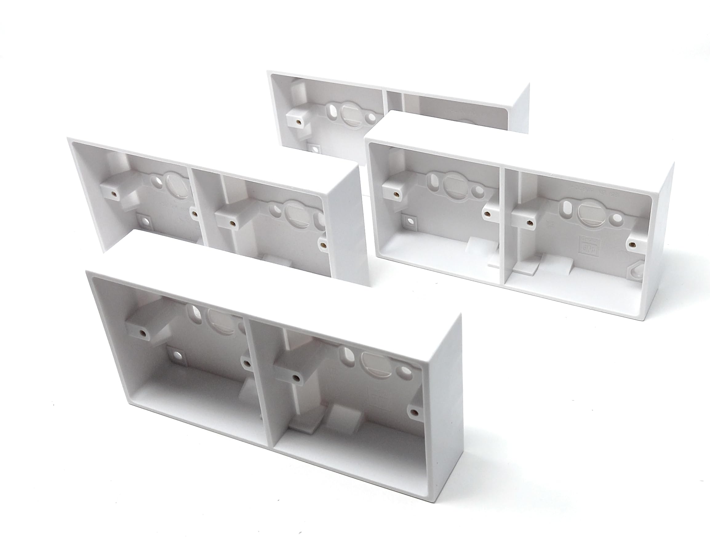 2-Gang Surface Mount Back Box – White Electrical Pattress Box, 172mm x 86mm x 35mm, Twin for Sockets and Switches