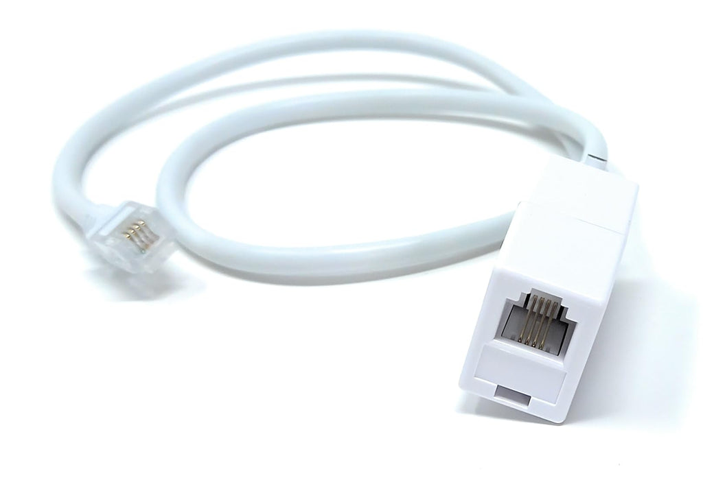 DRUT RJ11 to RJ11 ADSL 2+ Male to Male Cable with Female Coupler, BT Telephone, Broadband, Modem Extension Lead, Gold Plated Connectors