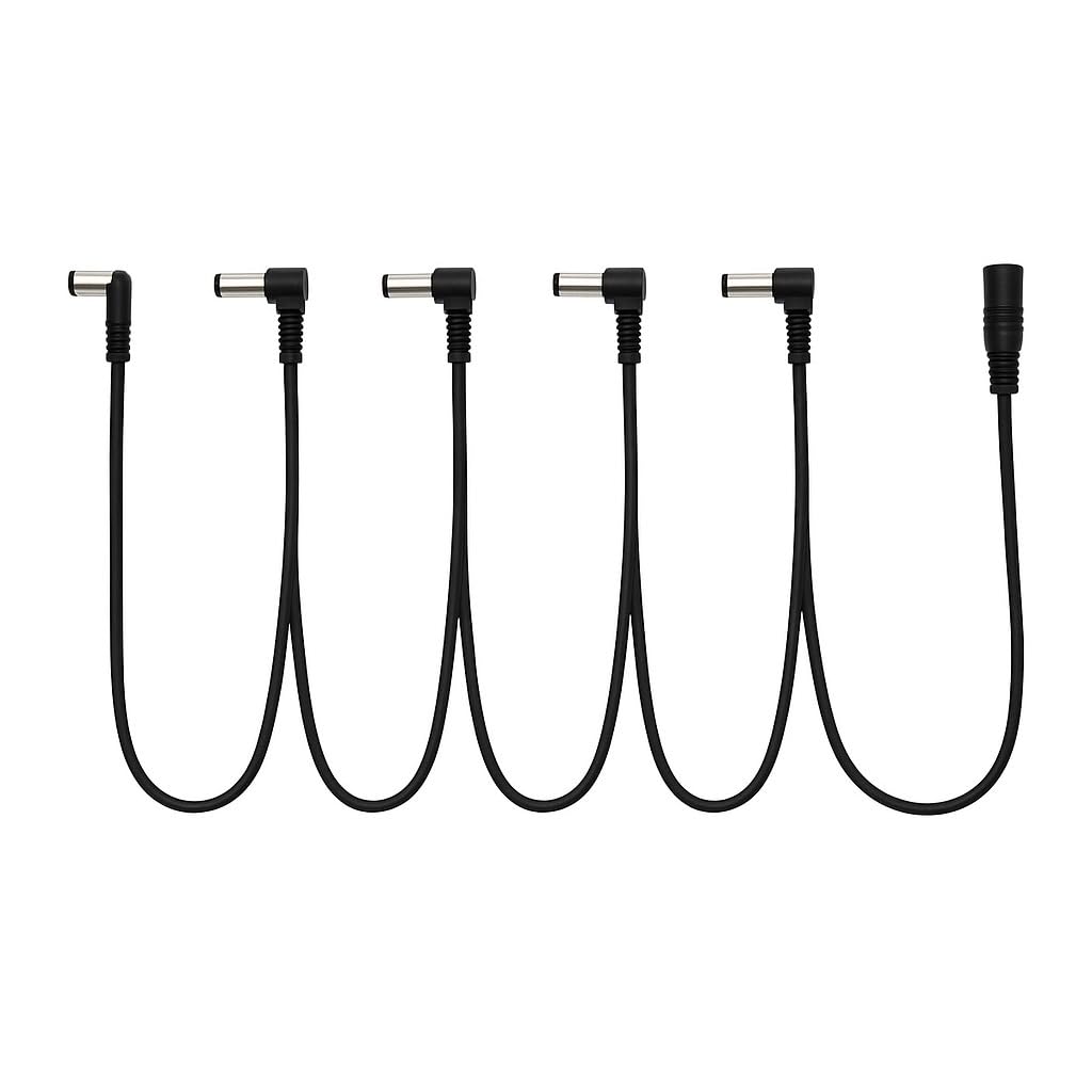 DRUT Guitar Pedal Daisy Chain Power Cable – Right Angle 5.5 x 2.1mm Splitter, 9V Power Supply Cord for Effects Pedals, Pedalboards & Guitar Accessories