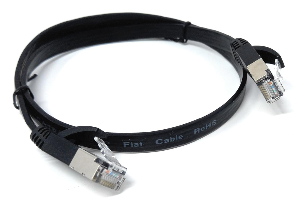 DRUT 0.5m Flat CAT6a/Cat6 Shielded S/STP 500MHz RJ45 Ethernet LAN 10 gigabit connections, Full Copper Cable Lead, for Routers, Switches, PCs, Gaming Consoles 1.6ft Black