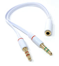 DRUT 1pcs 4 Pole 3.5mm Socket to 2x 3.5mm Plugs Headset with Microphone Converter Cable Adapter (White)