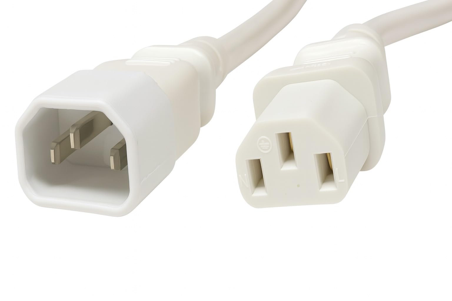 IEC C14 to C13 Power Extension Cable, White, 5A/250V, Male to Female UPS Lead for PC, Server, Monitor, PDU, Networking Equipment, Kettle Plug Type